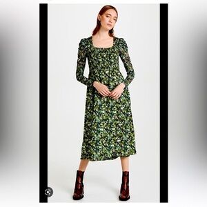 Scotch & Soda Floral Print Lace Long Sleeves Midi Dress Green Medium M
